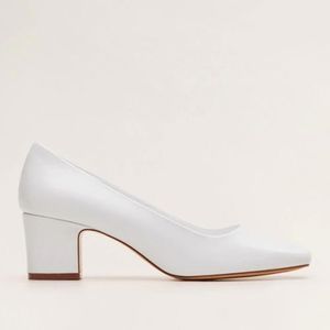 Mango White Square Toe Block Heel